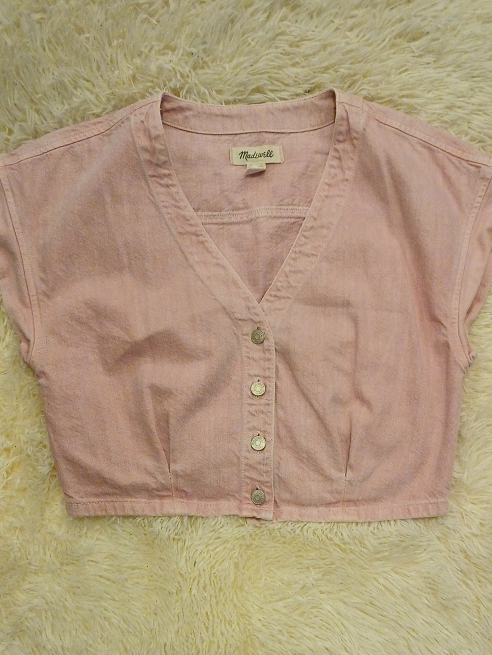 Madewell Light Pink Button-Front Denim Cropped Top
